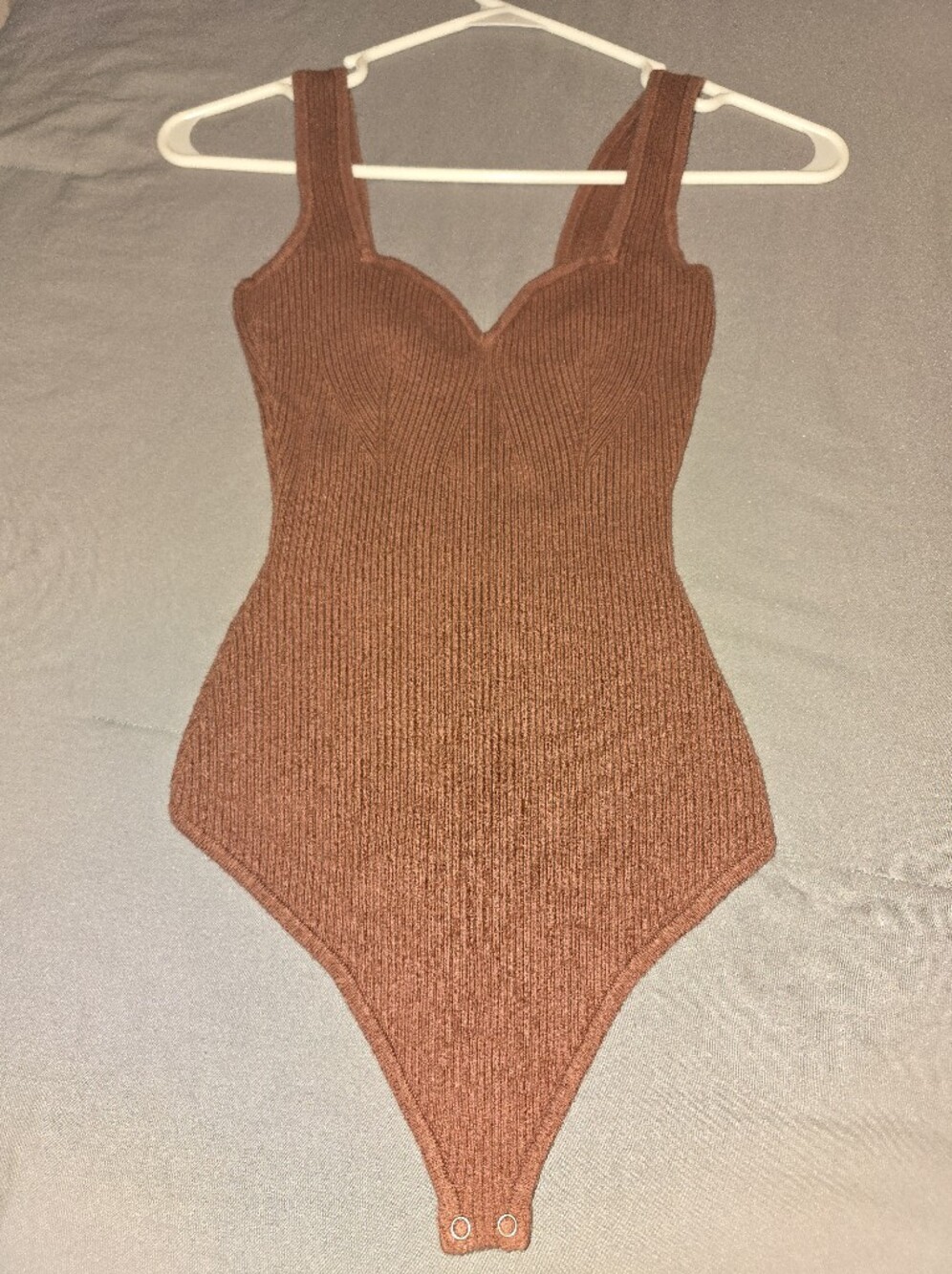 Abercrombie & Fitch Ribbed Sweater Bodysuit in Rust Color